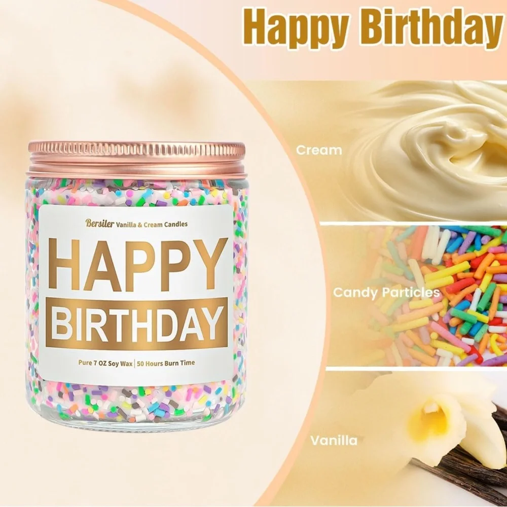 NIB Colorful Confetti Sprinkle Happy Birthday Candle - Vanilla & Cream Scented